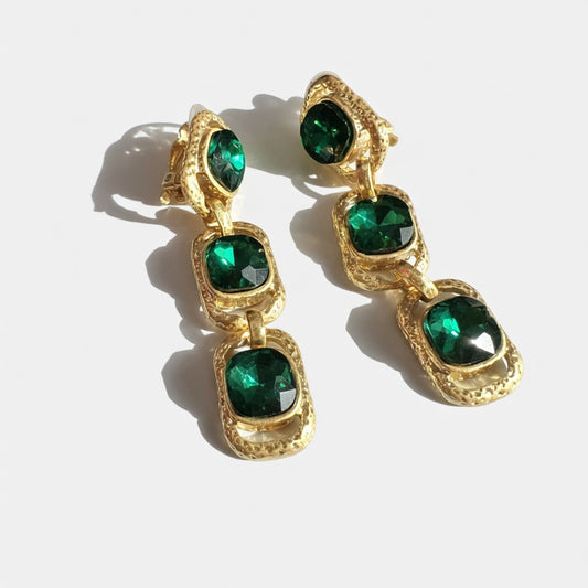 Oscar de la Renta Sparkling Colored Crystal Long Drop Clip-On Earrings
