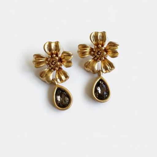 Oscar de la Renta Vintage Floral Enamel and Crystal Stud Earrings
