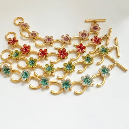 Oscar de la Renta OT Clasp Full Diamond Plum Blossom Bracelet | Gold Plated | 20cm