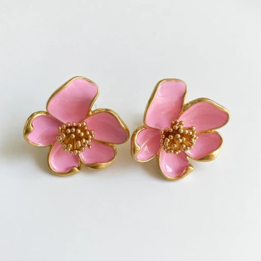 Oscar de la Renta Vintage Enamel Floral Stud Earrings for Women