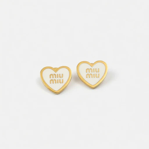 Miu Miu Heart Enamel Stud Earrings Gold & Silver White & Pink