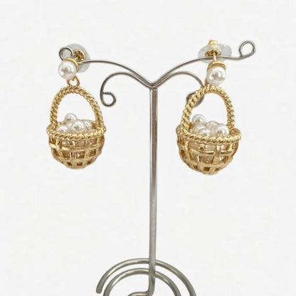 Oscar de la Renta Unique Pastoral Floral Basket Stud Earrings