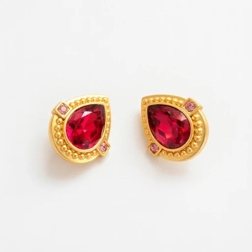 Oscar de la Renta heart-shaped crystal stud clip-on earrings