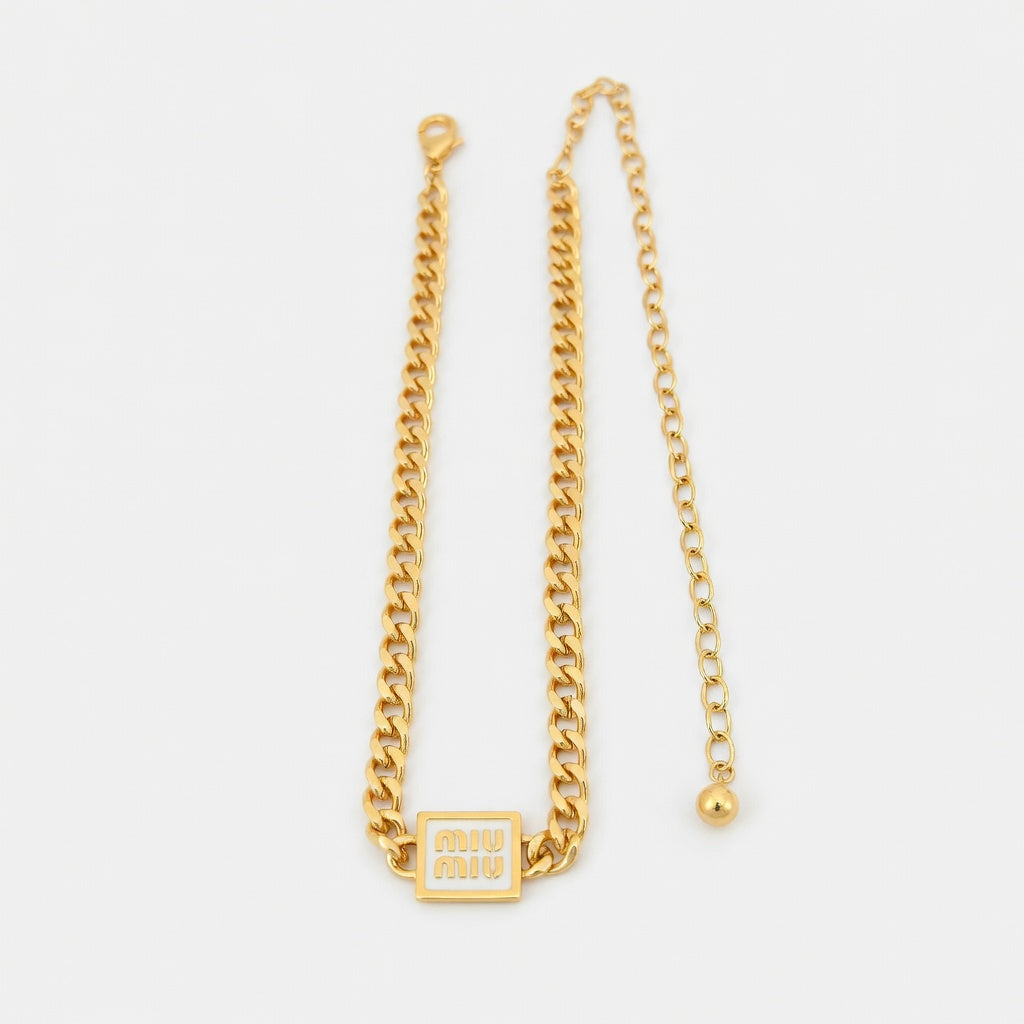Miu Miu Square Pendant Cuban Necklace | Gold & White Gold