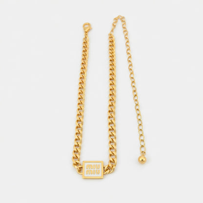 Miu Miu Square Pendant Cuban Necklace | Gold & White Gold