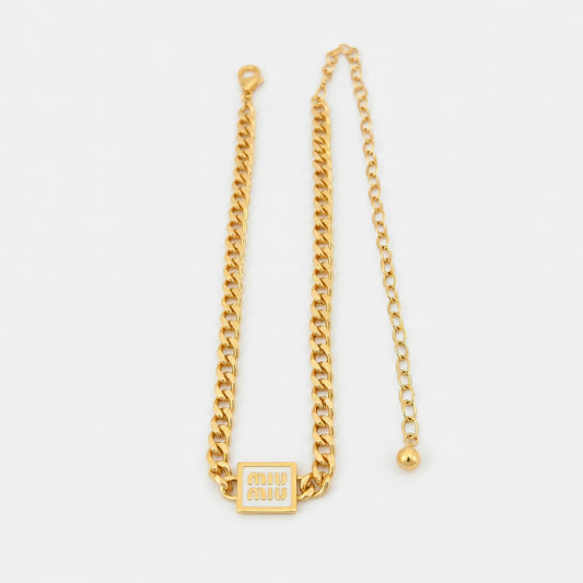 Miu Miu Square Pendant Cuban Necklace | Gold & White Gold