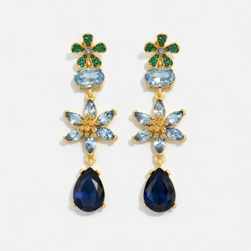 Oscar de la Renta Floral Colored Crystal Glass Teardrop Earrings