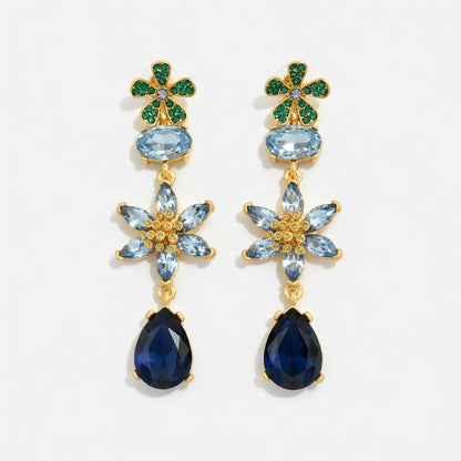 Oscar de la Renta Floral Colored Crystal Glass Teardrop Earrings