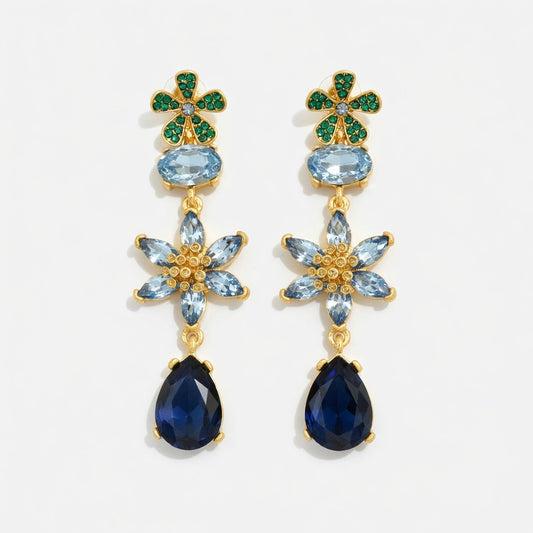 Oscar de la Renta Floral Colored Crystal Glass Teardrop Earrings