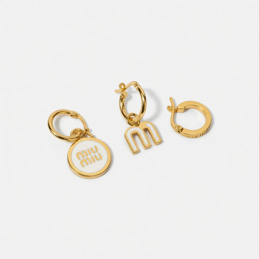 Miu Miu Enamel Asymmetrical Three-Piece Metal Earring Set