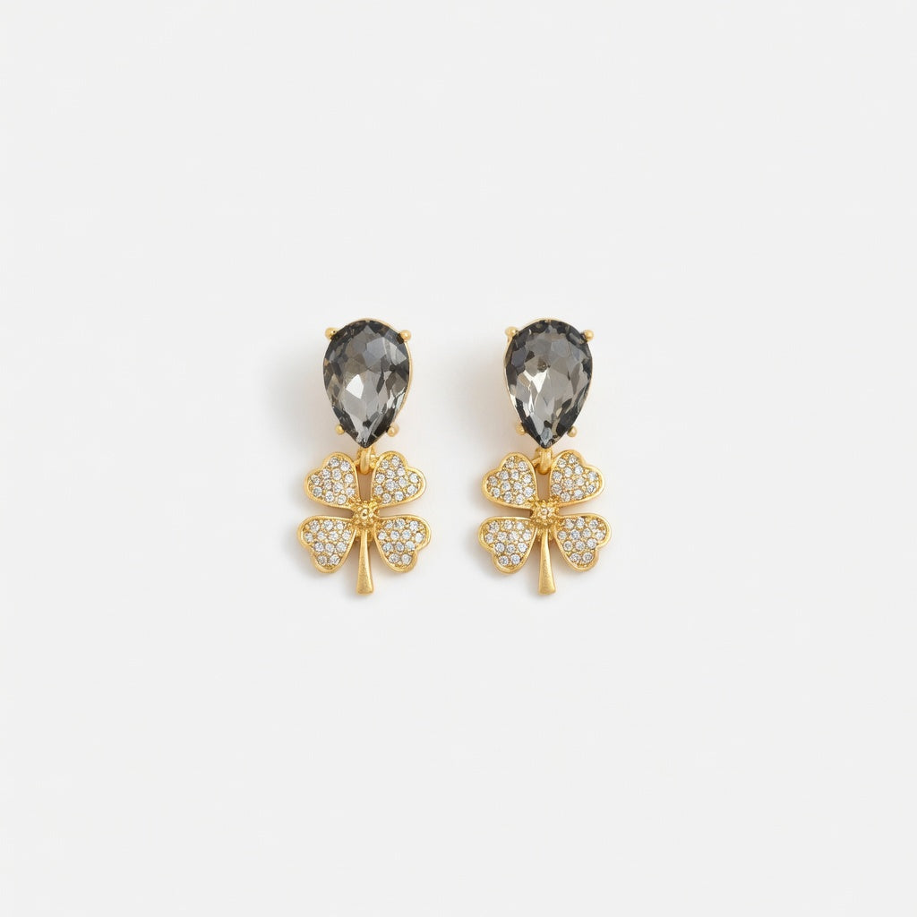 Oscar de la Renta Vintage Full Diamond Four-Leaf Clover Earrings