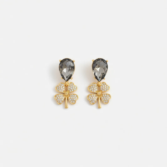 Oscar de la Renta Vintage Full Diamond Four-Leaf Clover Earrings