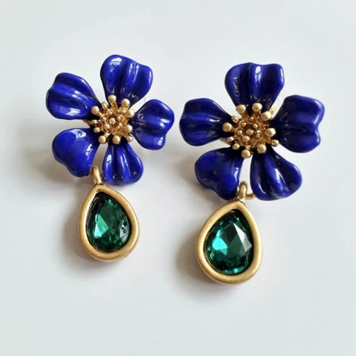 Oscar de la Renta Vintage Floral Enamel and Crystal Stud Earrings