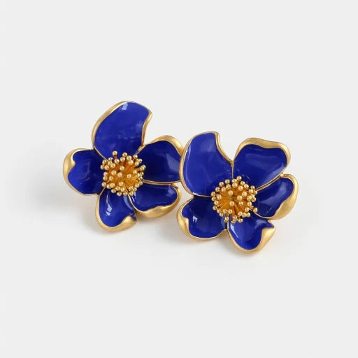 Oscar de la Renta Vintage Enamel Floral Stud Earrings for Women