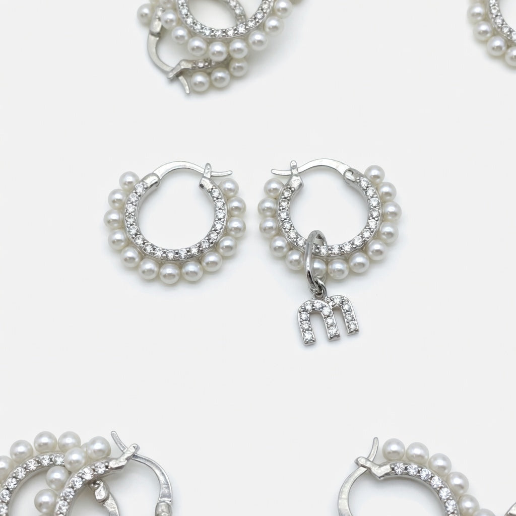 Miu Miu Exquisite Crystal & Pearl Asymmetrical Pendant Earrings