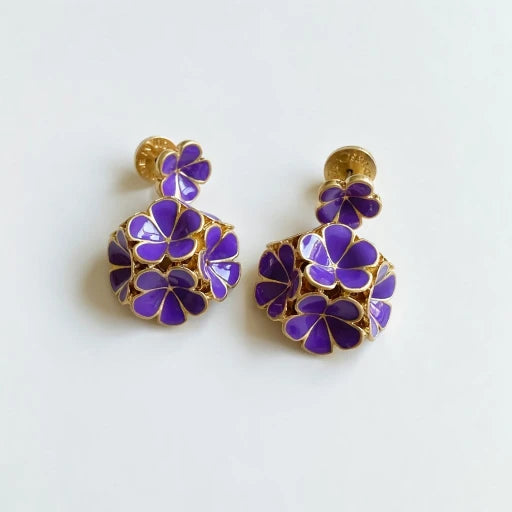 Oscar de la Renta Exquisite Enamel Hydrangea Metal Stud Earrings