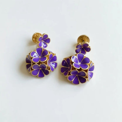 Oscar de la Renta Exquisite Enamel Hydrangea Metal Stud Earrings
