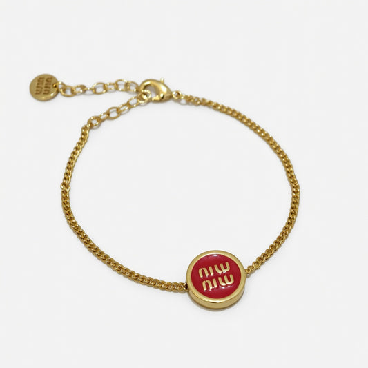 Miu Miu Gold Red Enamel Bracelet | Gold | Vibrant Luxury