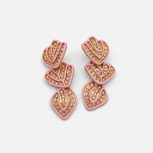 Oscar de la Renta Enamel Leaf Pendant Earrings - Gold Plated