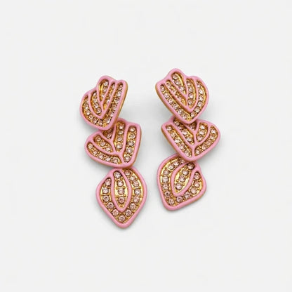 Oscar de la Renta Enamel Leaf Pendant Earrings - Gold Plated