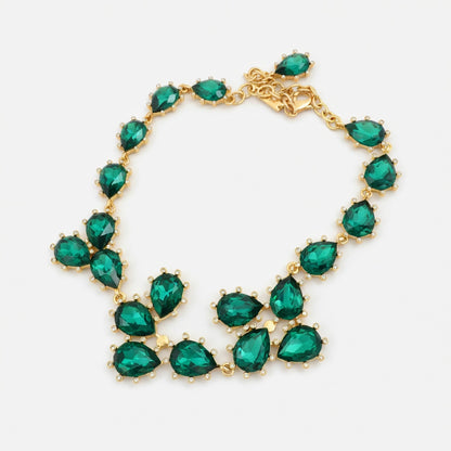 Oscar de la Renta Cactus Sparkling Teardrop Crystal Necklace | Gold Plated | 48+7cm