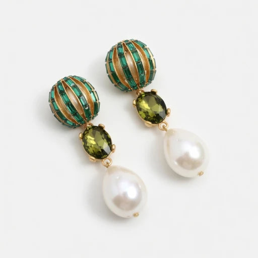 Oscar de la Renta Hot Air Balloon Crystal Water droplet Pearl Earrings