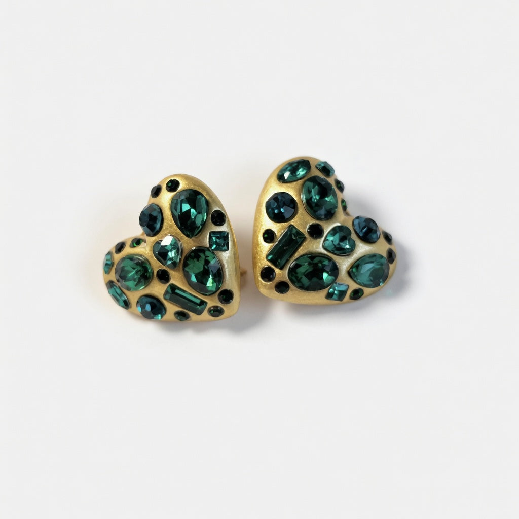 Oscar de la Renta Heart-Shaped Crystal Diamond Stud Earrings