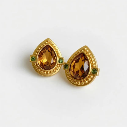 Oscar de la Renta heart-shaped crystal stud clip-on earrings