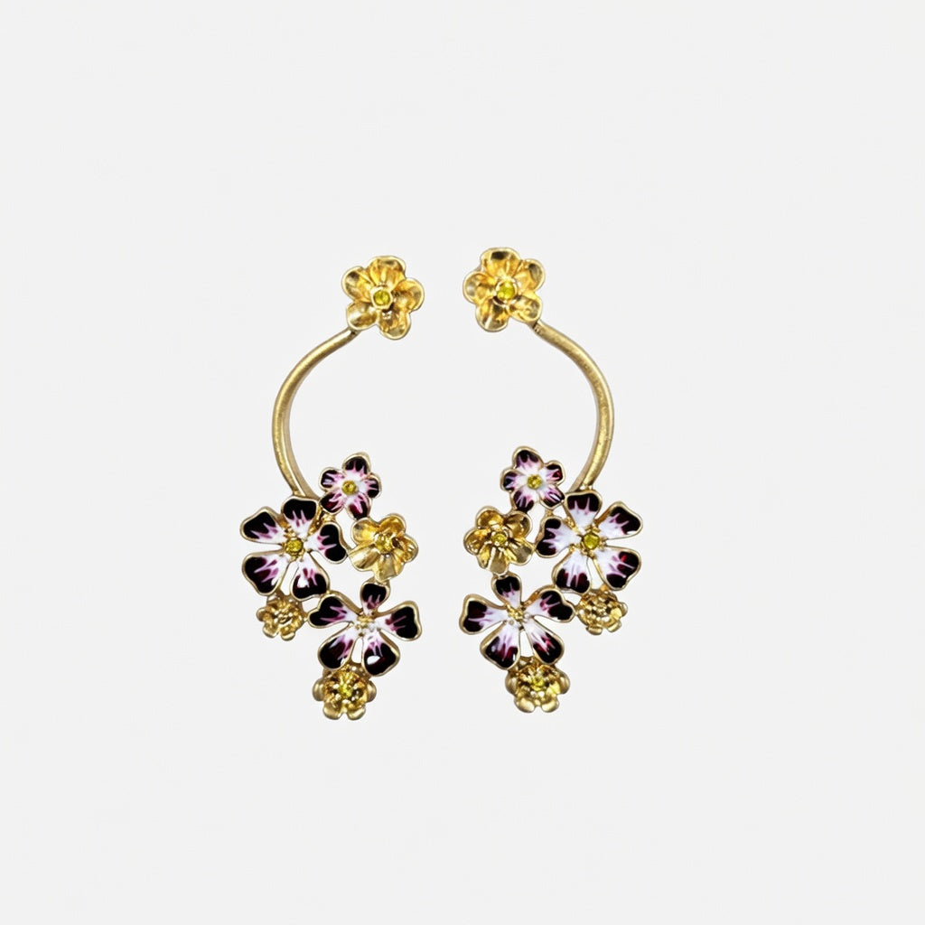 Oscar de la Renta Long Colored Enamel Flower Stud Earrings