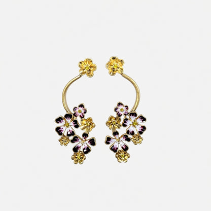 Oscar de la Renta Long Colored Enamel Flower Stud Earrings