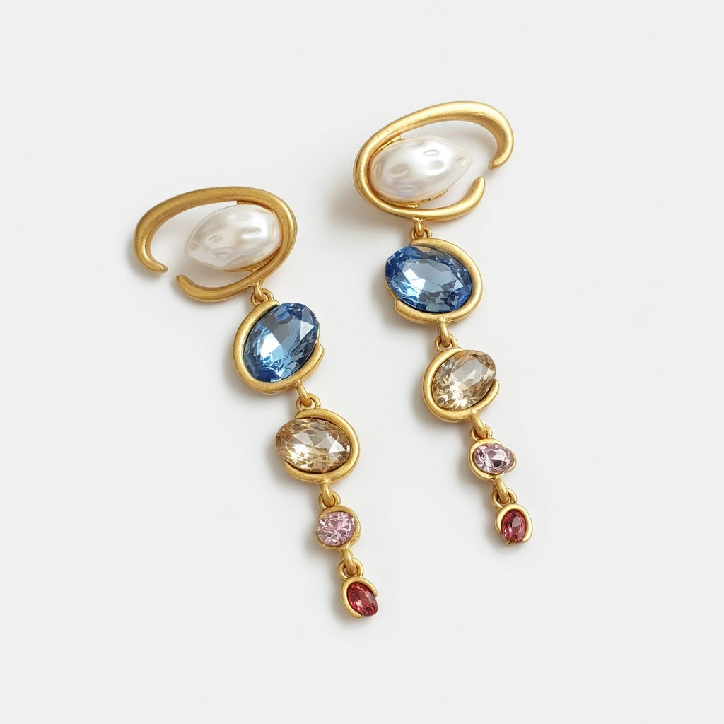 Oscar de la Renta Exquisite Long Crystal Drop Earrings Evening