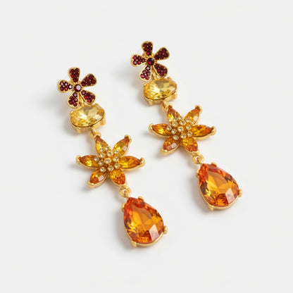 Oscar de la Renta Floral Colored Crystal Glass Teardrop Earrings