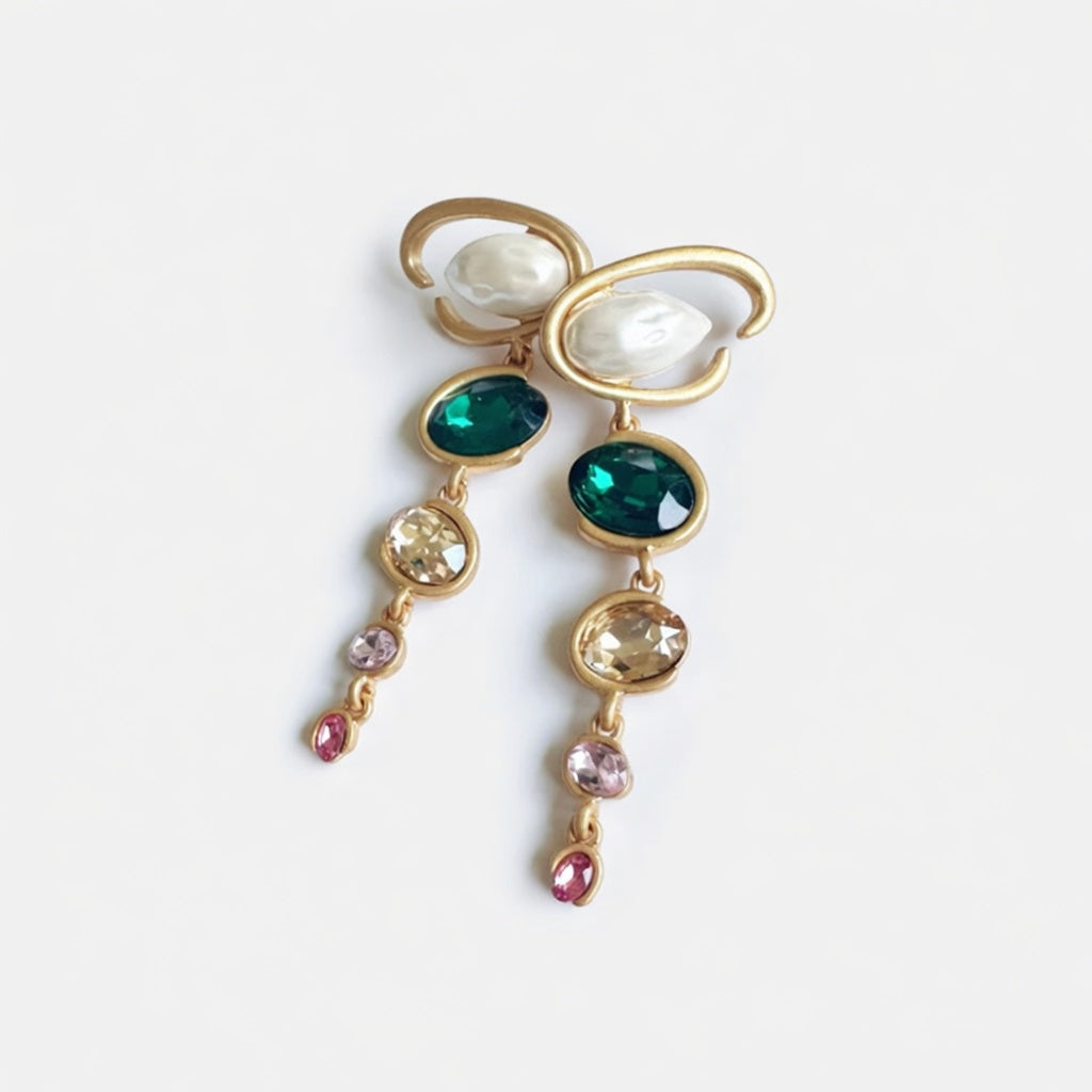 Oscar de la Renta Exquisite Long Crystal Drop Earrings Evening