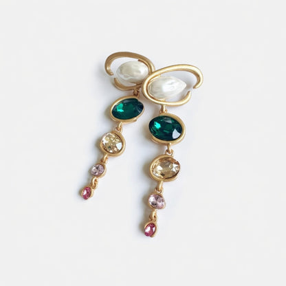 Oscar de la Renta Exquisite Long Crystal Drop Earrings Evening