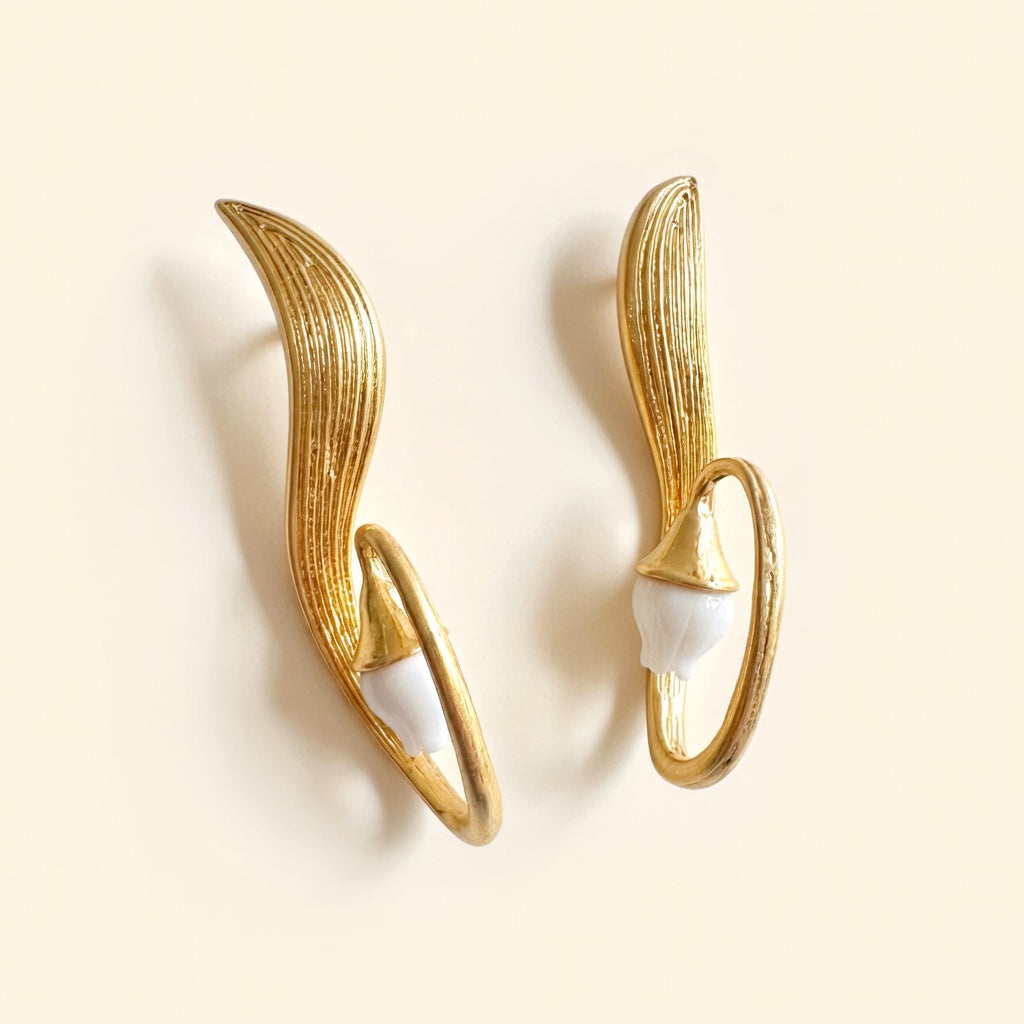 Oscar de la Renta Lily Of The Valley Clip-On Earrings | Gold Plated | 8cm Drop