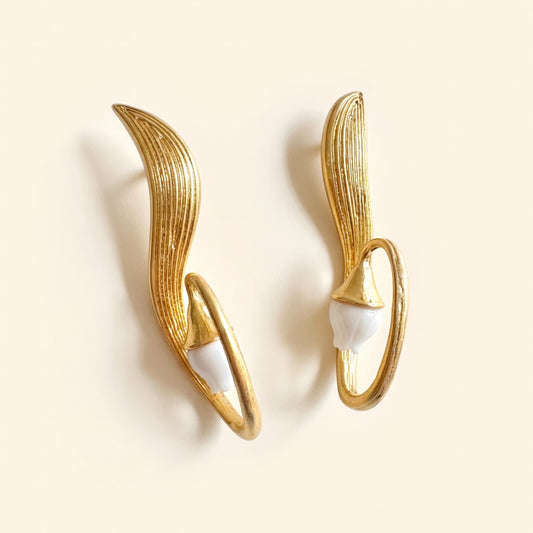 Oscar de la Renta Lily Of The Valley Clip-On Earrings | Gold Plated | 8cm Drop