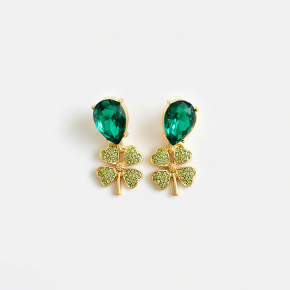 Oscar de la Renta Vintage Full Diamond Four-Leaf Clover Earrings