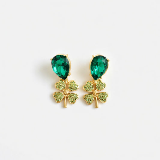 Oscar de la Renta Vintage Full Diamond Four-Leaf Clover Earrings