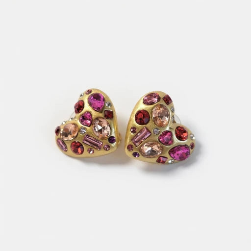 Oscar de la Renta Heart-Shaped Crystal Diamond Stud Earrings