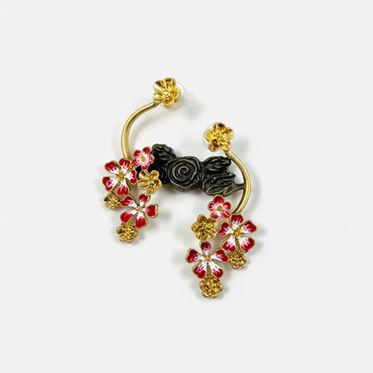 Oscar de la Renta Long Colored Enamel Flower Stud Earrings