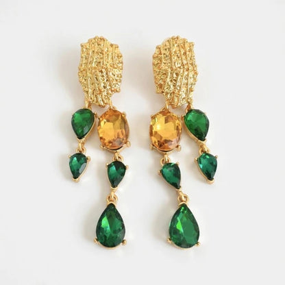 Oscar de la Renta Asymmetrical Teardrop Crystal Tassel Earrings (Studs & Clip-ons)