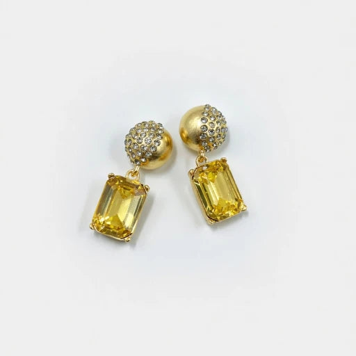 Oscar de la Renta Sparkling Diamond Square Pendant Earrings | Gold Plated | 925 Silver Needles | 4cm