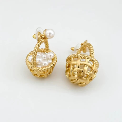 Oscar de la Renta Unique Pastoral Floral Basket Stud Earrings