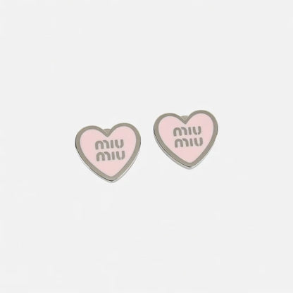 Miu Miu Heart Enamel Stud Earrings Gold & Silver White & Pink