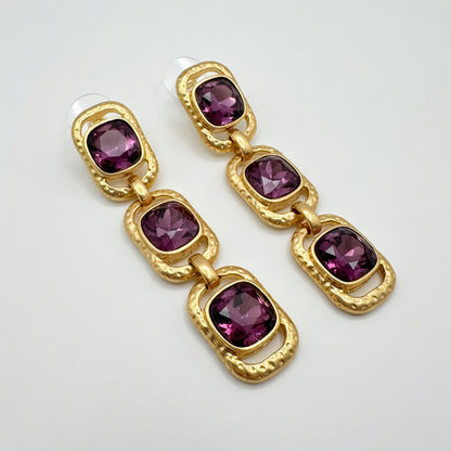 Oscar de la Renta Sparkling Colored Crystal Long Drop Clip-On Earrings