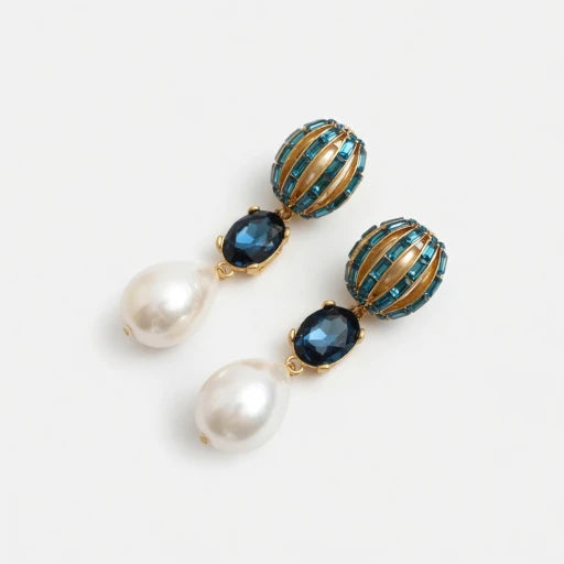 Oscar de la Renta Hot Air Balloon Crystal Water droplet Pearl Earrings