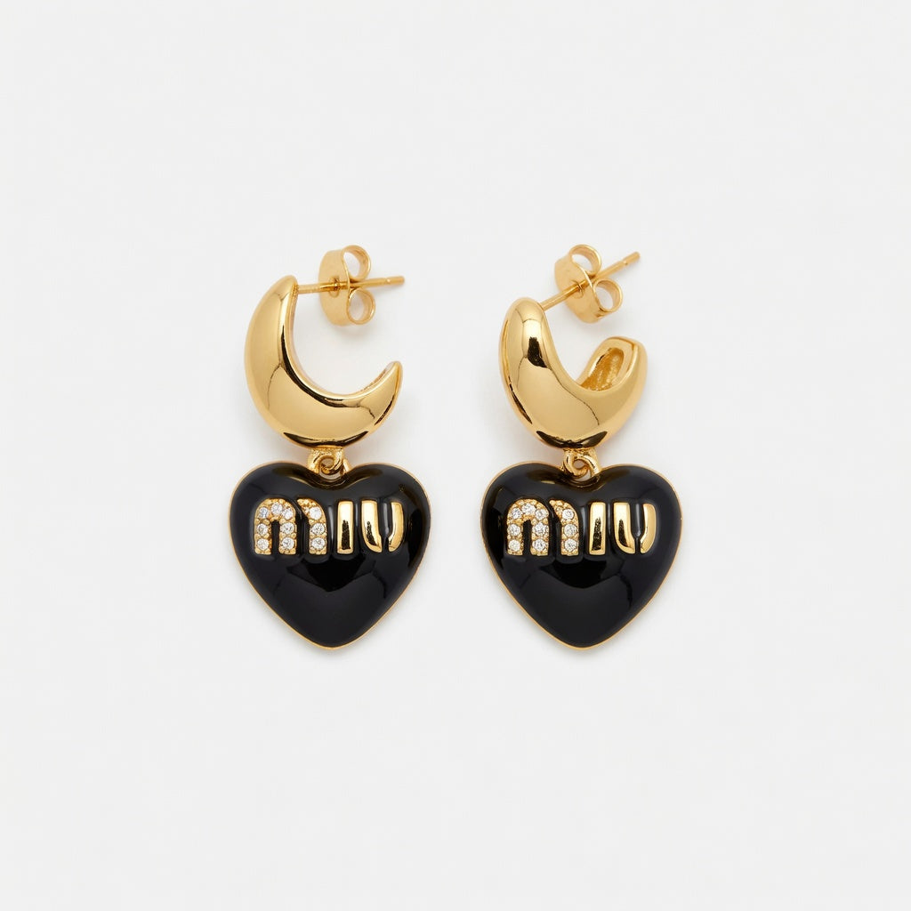 Miu Miu Heart Enamel Sweet Earrings | Gold & Silver