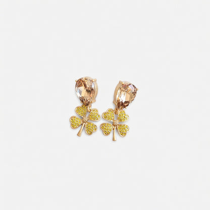 Oscar de la Renta Vintage Full Diamond Four-Leaf Clover Earrings