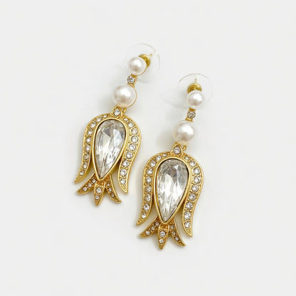 Oscar de la Renta Vintage Tulip Diamond Flower Pendant Earrings