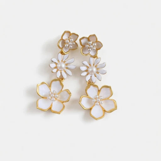 Oscar de la Renta Enamel Plum Blossom Drop Earrings